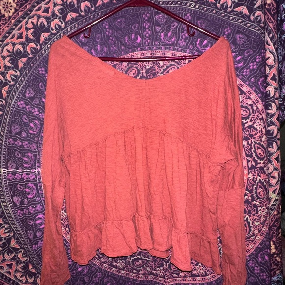 Altar'd State Brown Ruffled Long Sleeve Blouse - Picture 2 of 4